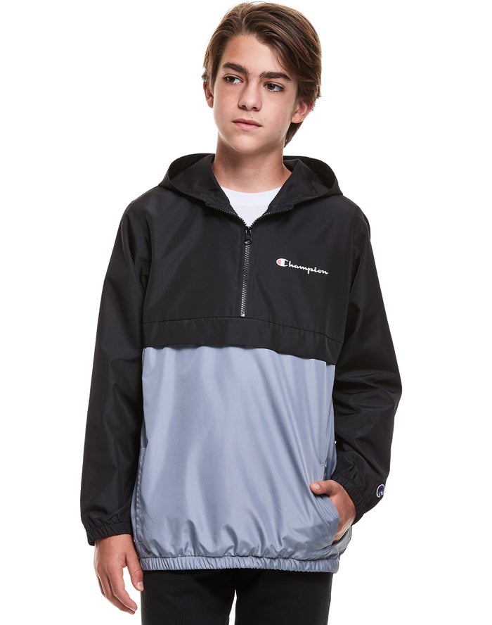 Champion Boys Jackets NZ - Stadium Colorblock Windbreaker Black/Grey ( 7824-NFQLY )